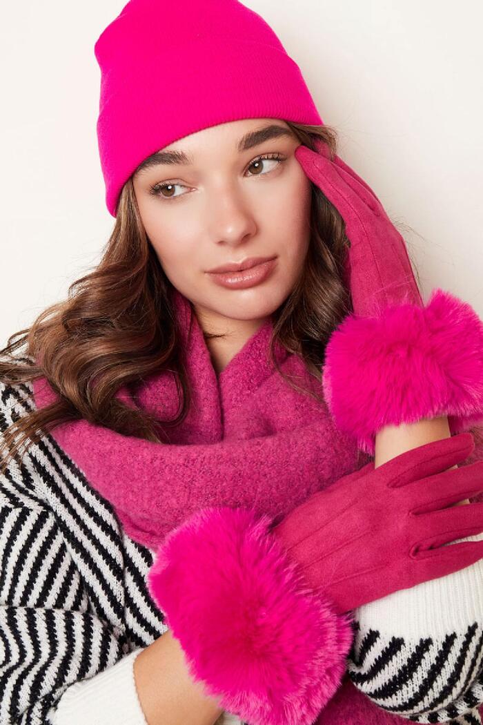 Gloves faux fur with suede look Fuchsia Polyester One size Picture3